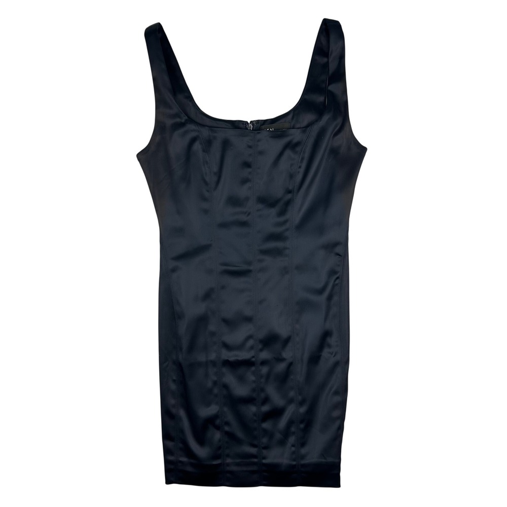 TEN by Babaton Black Satin Corset Mini Dress Square Neck Bodycon Size 6